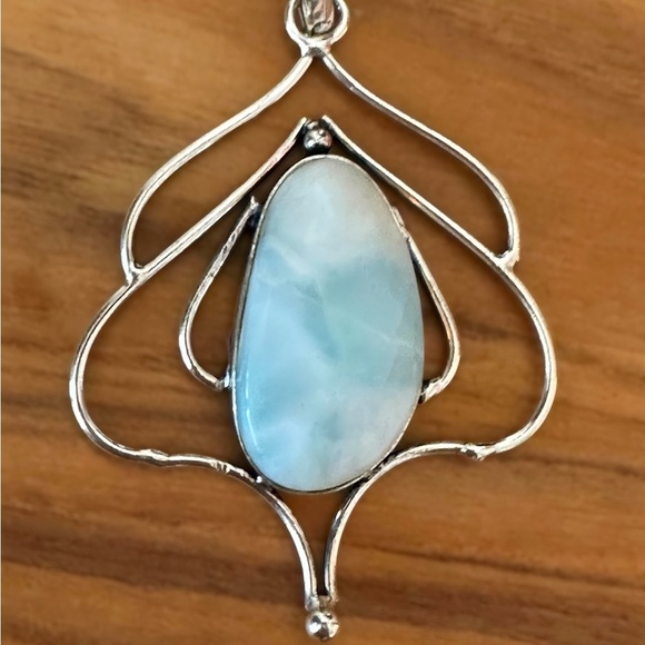 Natural Larimar and 925 silver plated brass pendant handmade chain not included - Picture 9 of 9